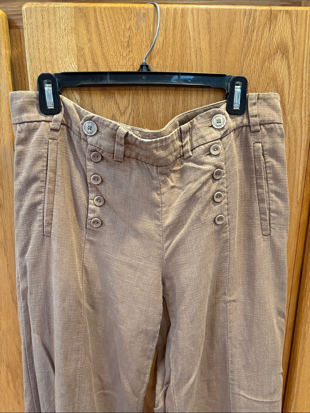 Anthropologie Elevenses Tailored Sailor Wide Leg Linen Blend Pants Honey Tan 12 View 6